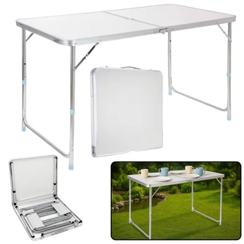 ⁨Stół Turystyczny Kempingowy Składany Regulowany Aluminiowy Biały 120x60cm⁩ w sklepie Wasserman.eu