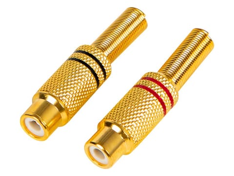 ⁨Gniazdo RCA-na kabel ZŁOTE MAŁE 2szt (czarny-czerwony)⁩ w sklepie Wasserman.eu