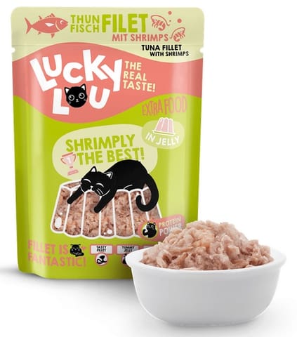 ⁨Lucky Lou Extrafood Tuńczyk i krewetki w galaretce saszetka 70g⁩ w sklepie Wasserman.eu