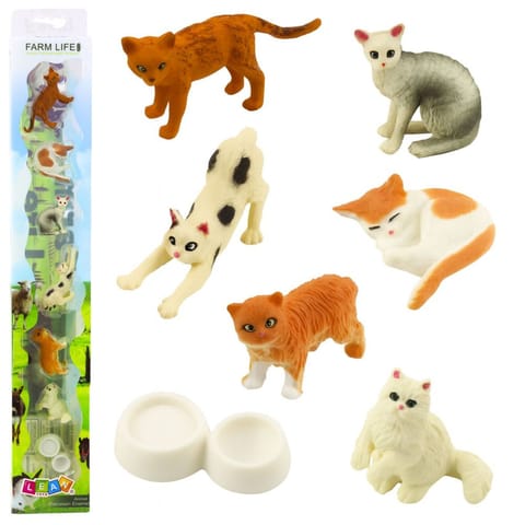 ⁨Zestaw Mini Figurki Rasy Kotów Koty Miska Do Karmienia 4-6cm 7szt⁩ w sklepie Wasserman.eu