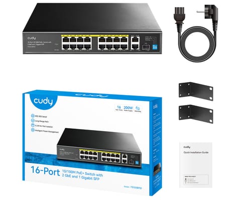 ⁨SWITCH POE FS1018PS1 16-PORTOWY SFP CUDY⁩ w sklepie Wasserman.eu