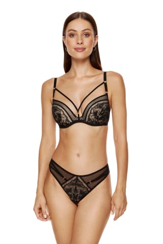 ⁨Gwen biustonosz push-up koronkowy z paskami (kolor czarny, rozmiar 75D)⁩ w sklepie Wasserman.eu