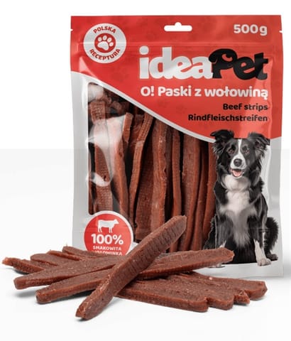 ⁨IdeaPet Paski z wołowiną 500g⁩ w sklepie Wasserman.eu