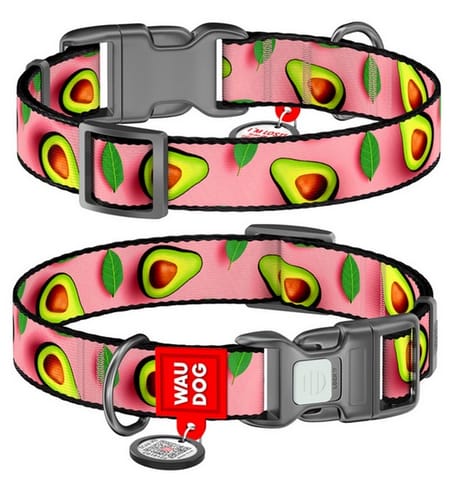 ⁨Collar WauDog Nylon Obroża nylonowa z QR-paszportem, plastikowy fastex, wzór AWOKADO NA RÓŻU, S 15mm/25-35cm⁩ w sklepie Wasserman.eu