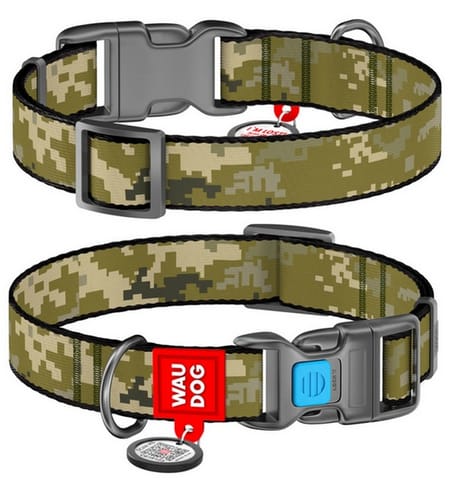 ⁨Collar WauDog Nylon Obroża nylonowa z QR-paszportem, plastikowy fastex, wzór MILITARY, S 15mm/25-35cm⁩ w sklepie Wasserman.eu