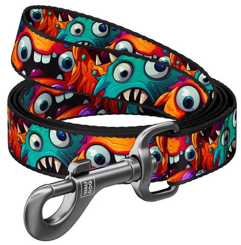 ⁨Collar WauDog Nylon Smycz nylonowa M 20mm/200cm, wzór ZĘBATE POTWORY⁩ w sklepie Wasserman.eu