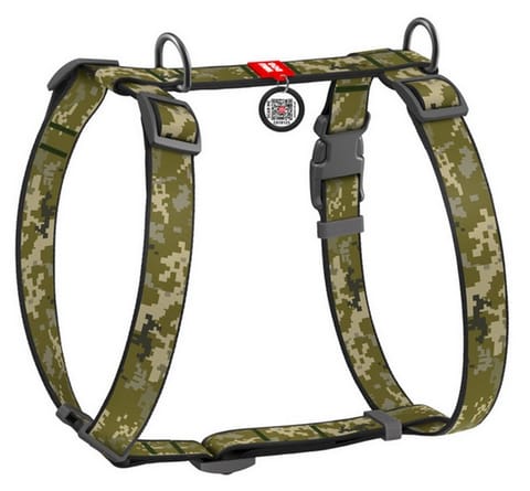 ⁨Collar WauDog Nylon Szelki nylonowe anatomiczne w kształcie litery H, z QR-paszportem, plastikowy fastex, wzór MILITARY, rozmiar S 15mm⁩ w sklepie Wasserman.eu