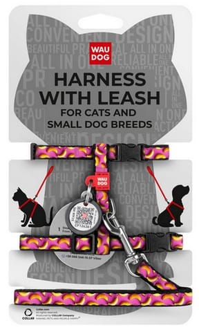⁨Collar WauDog Nylon Szelki ze smyczą nylonowe anatomiczne w kształcie litery H, z QR-paszportem, plastikowy fastex, wzór BANANY NA RÓŻU, rozmiar XS⁩ w sklepie Wasserman.eu