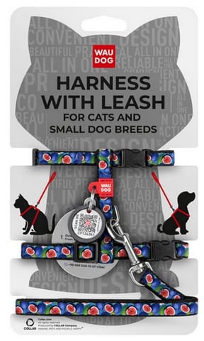 ⁨Collar WauDog Nylon Szelki ze smyczą nylonowe anatomiczne w kształcie litery H, z QR-paszportem, plastikowy fastex, wzór FIGA, rozmiar XS⁩ w sklepie Wasserman.eu