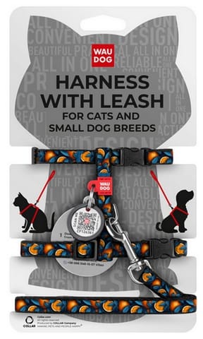 ⁨Collar WauDog Nylon Szelki ze smyczą nylonowe anatomiczne w kształcie litery H, z QR-paszportem, plastikowy fastex, wzór POMARAŃCZE, rozmiar XS⁩ w sklepie Wasserman.eu