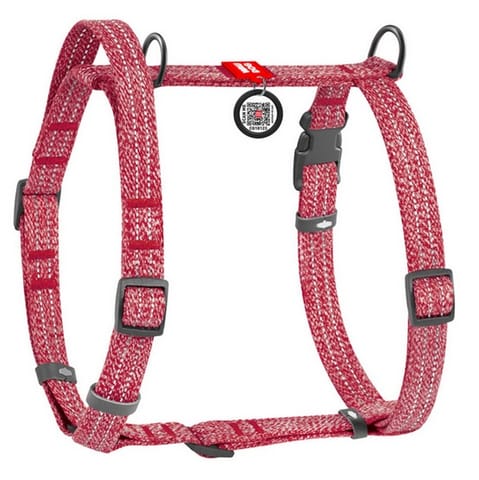⁨Collar WauDog Re-Cotton Szelki z rączką z regenerowanej bawełny anatomiczne w kształcie litery H, odblaskowe z QR-paszportem, plastikowy fastex, S czerwone⁩ w sklepie Wasserman.eu