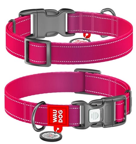⁨Collar WauDog Nylon Mono Obroża nylonowa odblaskowa z QR-paszportem, plastikowy fastex, S 15mm/25-35cm różowa⁩ w sklepie Wasserman.eu