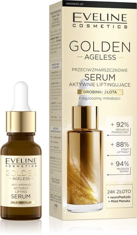 ⁨EVELINE Golden Ageless Przeciwzmarszczkowe Serum aktywnie liftingujące z drobinkami złota 18 ml⁩ w sklepie Wasserman.eu