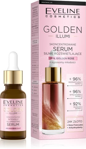 ⁨EVELINE Golden Illumi Skoncentrowane Serum silnie rozświetlające z pyłem golden rose 18 ml⁩ w sklepie Wasserman.eu
