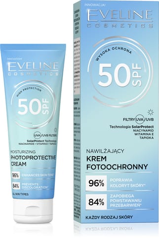 ⁨EVELINE Nawilżający Krem fotoochronny do twarzy SPF50 30ml⁩ w sklepie Wasserman.eu