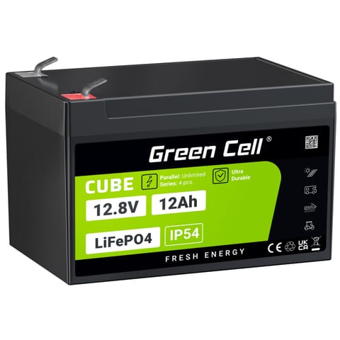 Green Cell CUBE LiFePO4 12Ah 12.8V 153.6Wh lithium Iron fosforan bateria do wózek inwalidzki, zabawka, skuter w sklepie Wasserman.eu