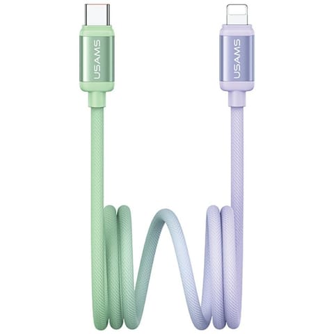 ⁨Kabel USAMS Bicolor Series SJ757 PD 30W  USB-C/Lightning 1.2m zielono fioletowy⁩ w sklepie Wasserman.eu