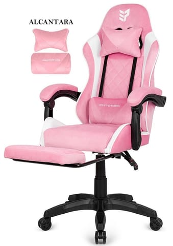 ⁨Fotel obrotowy gamingowy XL POKER PRO PINK + WHITE ALCANTARA⁩ w sklepie Wasserman.eu