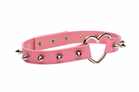 ⁨XR Brands Spiked Heart Choker Pink - Pasek ozdobny z kolcami, vegan leather⁩ w sklepie Wasserman.eu