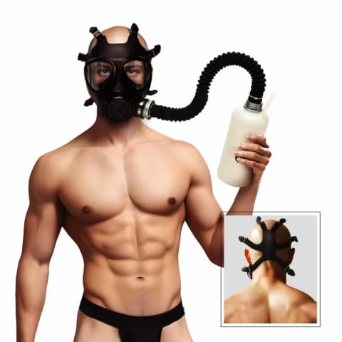 ⁨XR Brands Inhaler Gas Mask Black & White - silikonowa maska z butelką 1L⁩ w sklepie Wasserman.eu