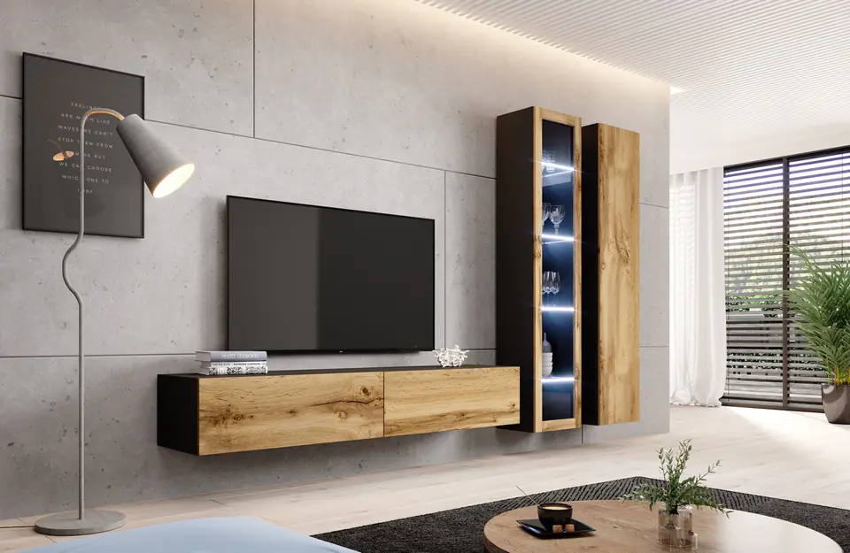 ⁨Cama living room cabinet set VIGO 3 black/wotan oak⁩ at Wasserman.eu