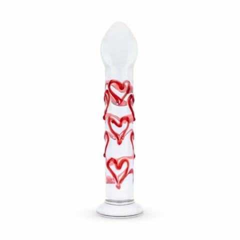 ⁨Gildo Szklany model G-Spot/Prostate z sercami - transparentny czerwony⁩ w sklepie Wasserman.eu