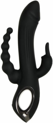 ⁨Evolved Trifecta Rabbit Vibrator Black - Trojfunkcyjny model silikonowy USB⁩ w sklepie Wasserman.eu