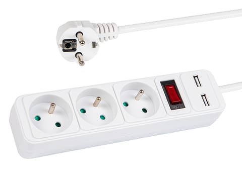 ⁨Przedłużacz sieciowy PR-370WSP/USB 3-Gniazda+USB z uziemieniem+wyłącznik 5m BIAŁY 3x1,5mm⁩ w sklepie Wasserman.eu