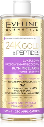 ⁨EVELINE 24K Gold & Peptides Luksusowy Przeciwzmarszczkowy Płyn micelarny 3w1 500 ml⁩ w sklepie Wasserman.eu