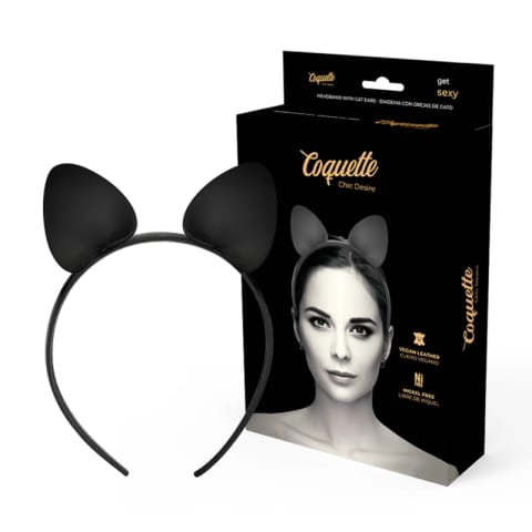 ⁨Coquette Chic Desire Opaska z Kocimi Uszami ze Skory Wegańskiej Czarna⁩ w sklepie Wasserman.eu