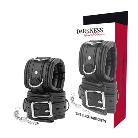 ⁨Darkness Kajdanki Bondage PU Skora Metal Wyściełane 20cm Czarne⁩ w sklepie Wasserman.eu
