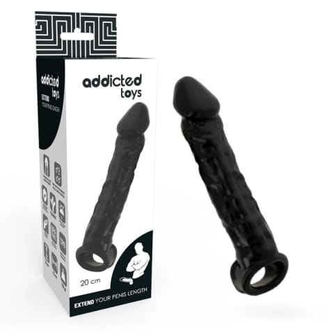 ⁨Addicted Toys - Czarna nakładka anatomiczna z pierścieniem, 20 cm⁩ w sklepie Wasserman.eu