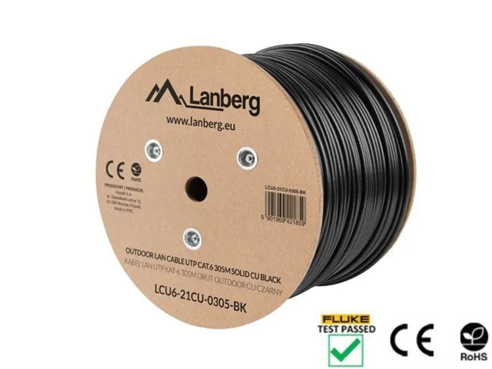 ⁨External Lanberg Power Cable: LCU6-21CU-0305-BK (UTP; 305m; Cat. 6; black)⁩ at Wasserman.eu