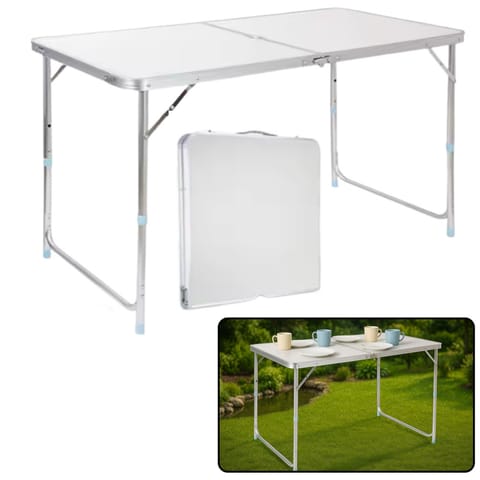 ⁨Stół Turystyczny Kempingowy Składany Regulowany Aluminiowy Biały 120x60cm⁩ w sklepie Wasserman.eu