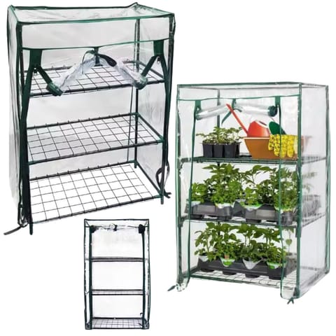 ⁨Mini Szklarnia Balkonowa Ogrodowa 3 Półki Metalowe Folia PVC 46 x 24 x 80cm⁩ w sklepie Wasserman.eu