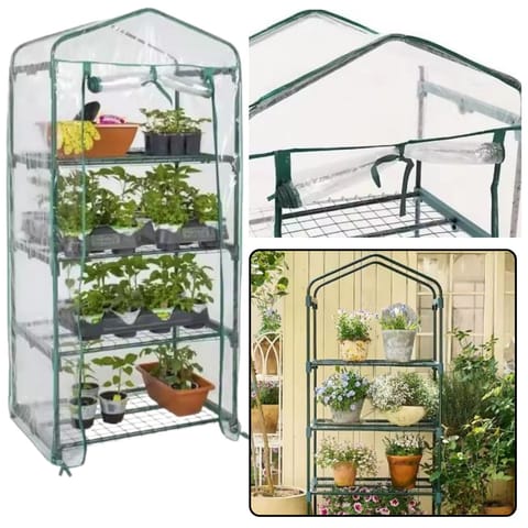 ⁨Mini Szklarnia Balkonowa Ogrodowa 4 Półki Metalowe Folia PVC 69 x 49 x 157cm⁩ w sklepie Wasserman.eu