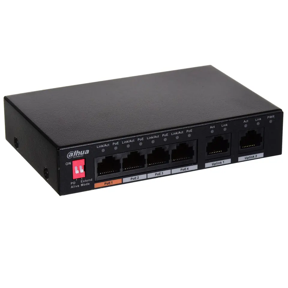 ⁨Dahua Technology PFS3006-4ET-60 network switch Unmanaged Fast Ethernet (10/100) Power over Ethernet (PoE) Black⁩ at Wasserman.eu