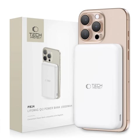 ⁨Powerbank Tech-Protect PB24 LifeMag Qi2 MagSafe 10000mAh Biały⁩ w sklepie Wasserman.eu