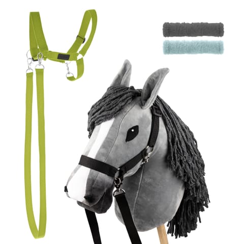 ⁨Zestaw Skippi - Hobby Horse szary i dodatkowy kantar - jasny zielony⁩ w sklepie Wasserman.eu