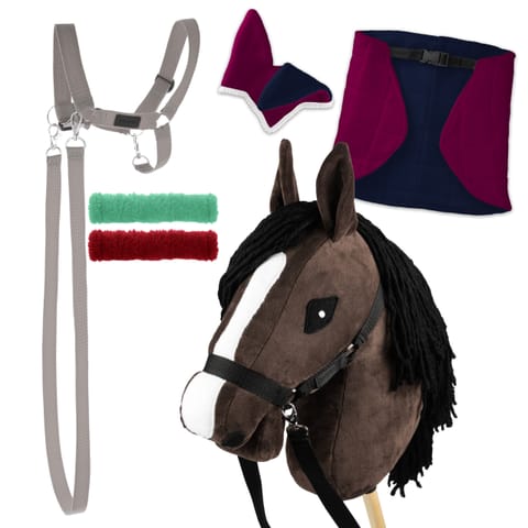 ⁨Zestaw Skippi - Hobby Horse Gniady - Derka fuksja i granat - Kantar szary⁩ w sklepie Wasserman.eu
