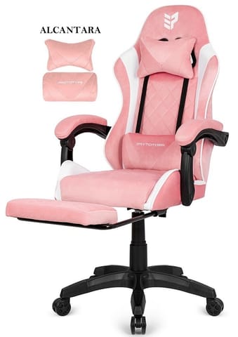 ⁨Fotel obrotowy gamingowy XL POKER PRO PINK + WHITE ALCANTARA⁩ w sklepie Wasserman.eu
