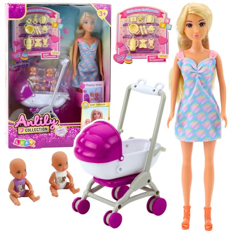 ⁨Lalka Anlily Mama Z Dwójką Dzieci Wózek Akcesoria Dziecięce⁩ w sklepie Wasserman.eu
