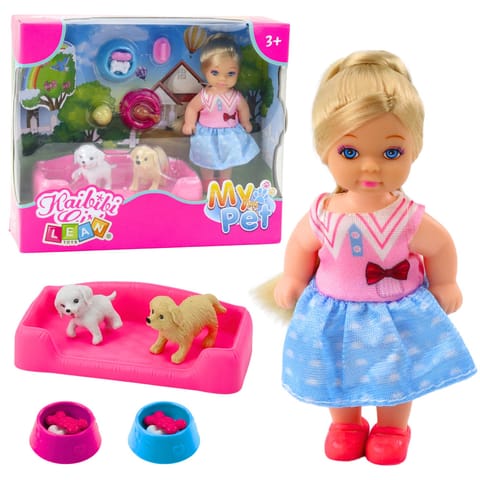 ⁨Zestaw Mini Laleczka Z Dwoma Pieskami Legowisko Miski Z Karmą⁩ w sklepie Wasserman.eu