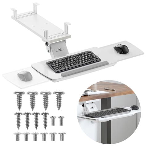 ⁨Uchwyt / półka na klawiaturę Maclean, montaż do blatu biurka, regulowany, max. 5kg, biały,  MC-156 W⁩ w sklepie Wasserman.eu