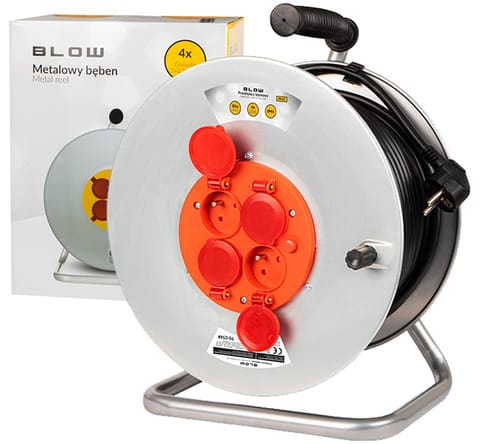 ⁨Przedłużacz sieciowy Blow PR-61 4-gniazda 50m 3x2,5mm bęben metal⁩ w sklepie Wasserman.eu