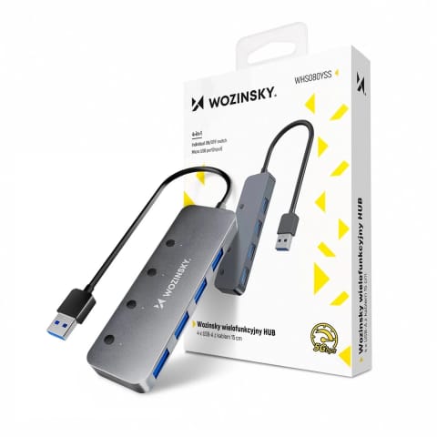 ⁨Hub USB 3.0 Wozinsky 4x USB-A z przełącznikami LED 30 cm Szary⁩ w sklepie Wasserman.eu