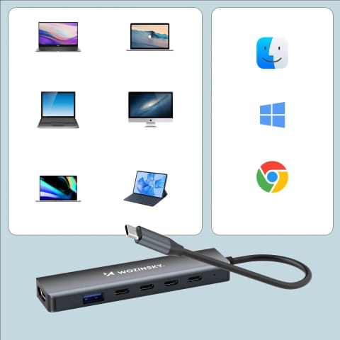 ⁨Hub USB-C 6w1 Wozinsky WHBC10Y4S HDMI 4K/60Hz PD 100W Szary⁩ w sklepie Wasserman.eu