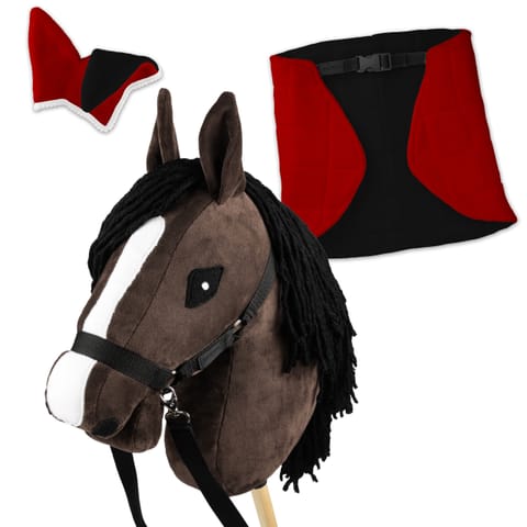 ⁨Zestaw Skippi - Hobby Horse Gniady - Derka i nauszniki - czerwona i czarna⁩ w sklepie Wasserman.eu