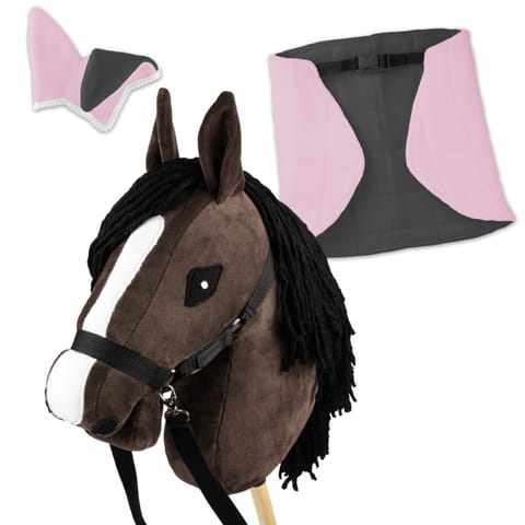 ⁨Zestaw Skippi - Hobby Horse Gniady - Derka i nauszniki - różowa i szara⁩ w sklepie Wasserman.eu