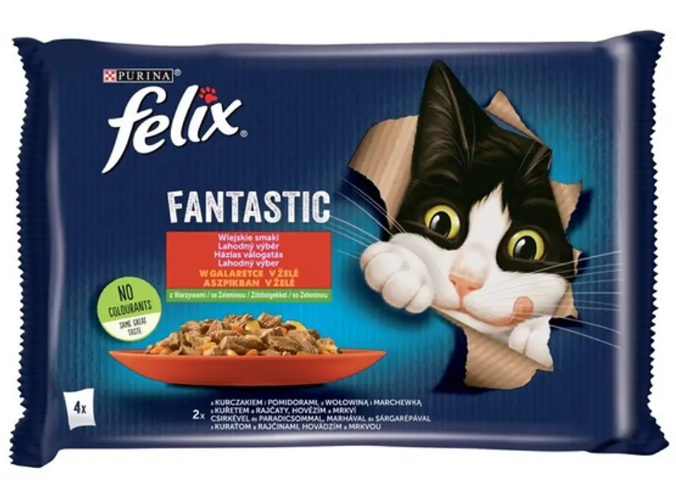 ⁨Felix Fantastic Wiejskie Smaki wołowina/kurczak w galaretce saszetki 4x85g⁩ w sklepie Wasserman.eu